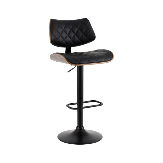 Artiss Bar Stools Kitchen Dining Chairs Gas Lift Stool Wooden Leather Black - Furniture > Bar Stools & Chairs > Table &