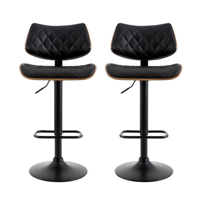 Artiss 2x Bar Stools Kitchen Dining Chairs Gas Lift Stool Wooden Leather Black - Furniture > Bar Stools & Chairs >