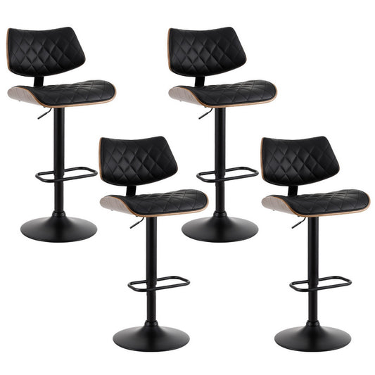 Artiss 4x Bar Stools Kitchen Dining Chairs Gas Lift Stool Wooden Leather Black - Furniture > Bar Stools & Chairs >