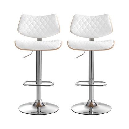 2x Bar Stools Kitchen Dining Chairs Gas Lift Stool Wooden Leather White