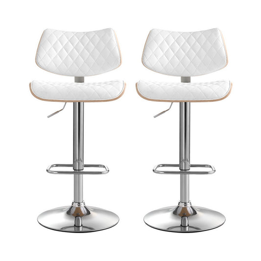 2x Bar Stools Kitchen Dining Chairs Gas Lift Stool Wooden Leather White