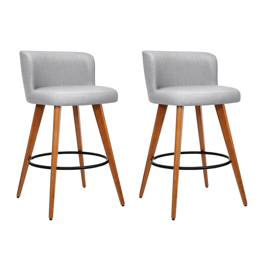 Artiss 2x Bar Stools Linen Padded Wooden Grey - Furniture > Bar Stools & Chairs > Table & Bar Stools