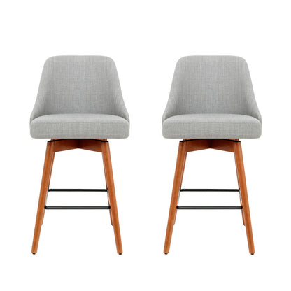 Artiss 2x Bar Stools Linen Padded Wooden Grey - Furniture > Bar Stools & Chairs > Table & Bar Stools