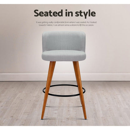 Artiss 2x Bar Stools Linen Padded Wooden Grey - Furniture > Bar Stools & Chairs > Table & Bar Stools