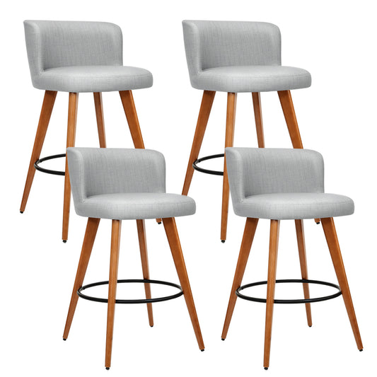 Artiss 4x Bar Stools Linen Padded Wooden Grey - Furniture > Bar Stools & Chairs > Table & Bar Stools