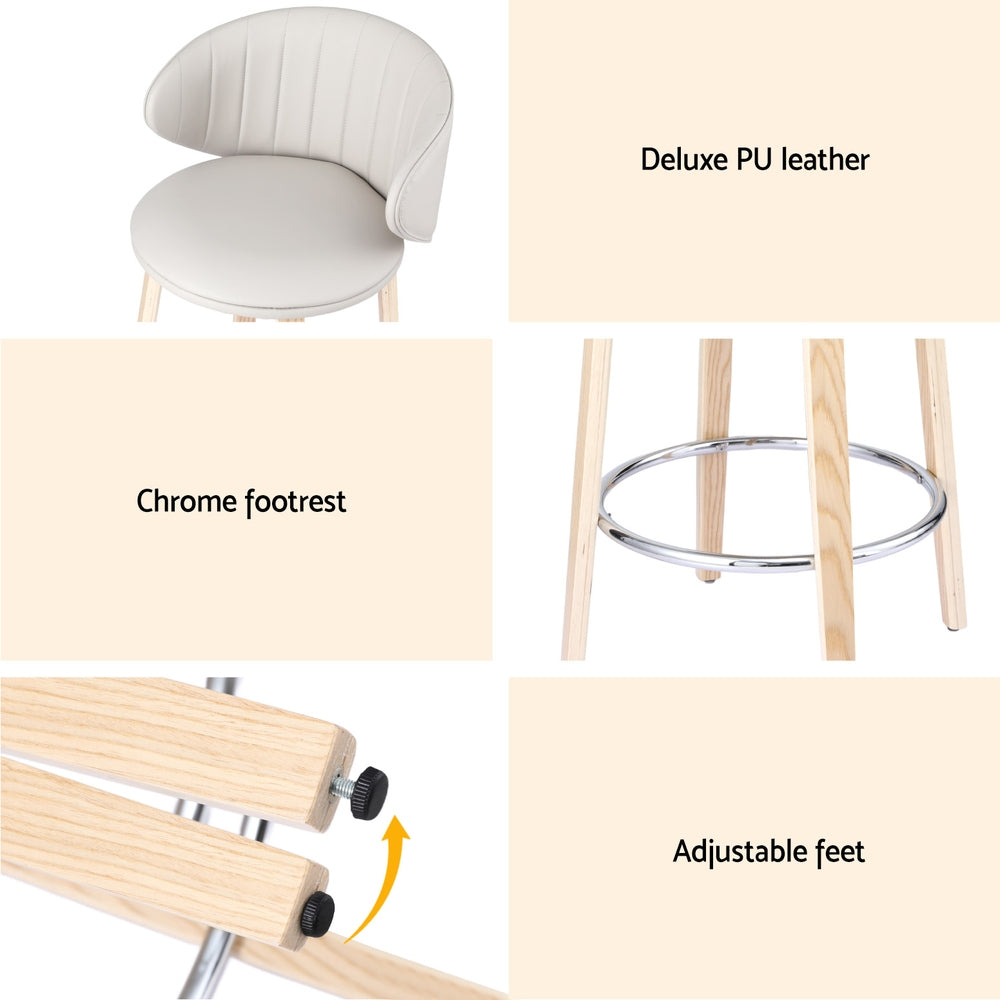 2x Artiss Bar Stools Dining Chairs Contoured Leather Wood Stool Furniture > Bar Stools & Chairs > Table & Bar Stools