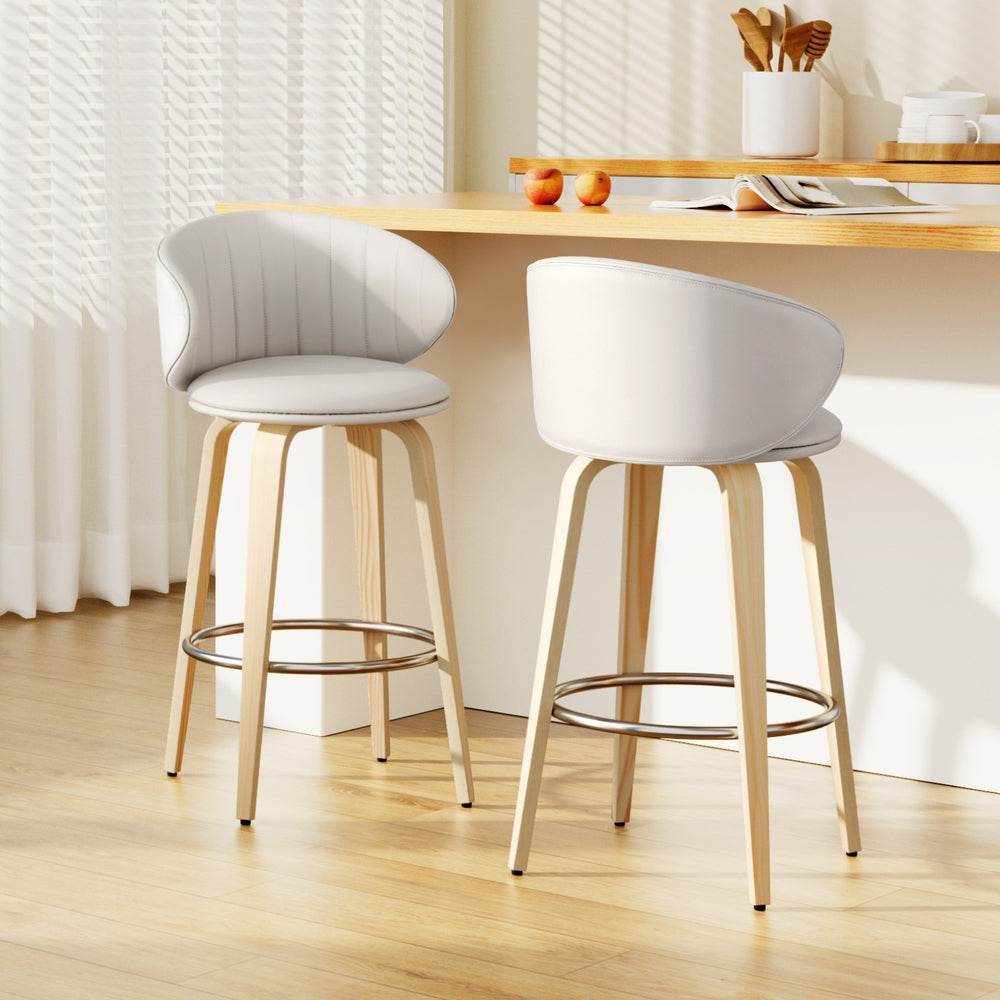 2x Artiss Bar Stools Dining Chairs Contoured Leather Wood Stool Furniture > Bar Stools & Chairs > Table & Bar Stools