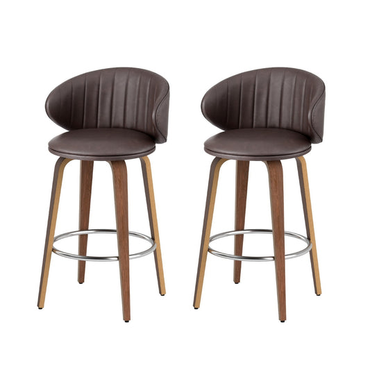 2x Artiss Bar Stools Dining Chairs Contoured Leather Wood Stool - Furniture > Bar Stools & Chairs > Table & Bar Stools