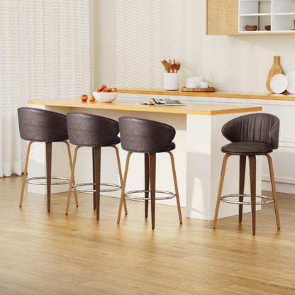 4x Artiss Bar Stools Dining Chairs Contoured Leather Wood Stool - Furniture > Bar Stools & Chairs > Table & Bar Stools