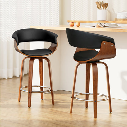 Artiss 2x Bar Stools Swivel PU Seat Wooden - Furniture > Bar Stools & Chairs > Table & Bar Stools
