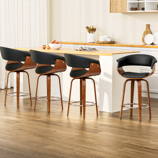 Artiss 4x Bar Stools Swivel PU Seat Wooden - Furniture > Bar Stools & Chairs > Table & Bar Stools