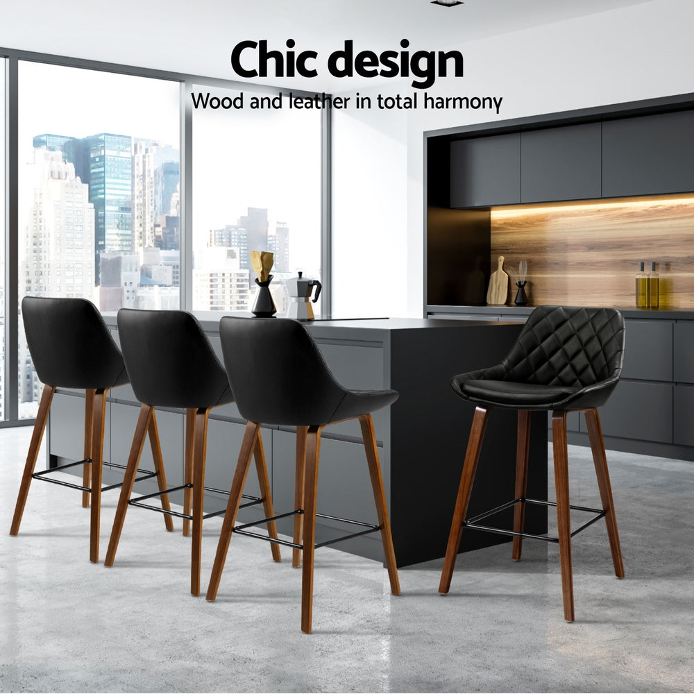 Artiss 4x Bar Stools PU Seat Wooden Furniture > Bar Stools & Chairs > Table & Bar Stools