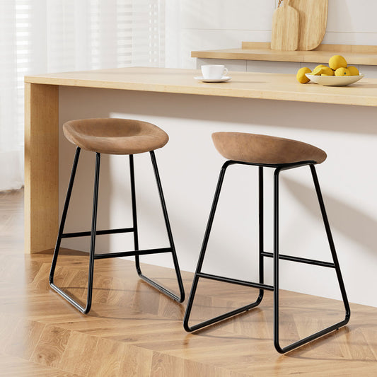 Artiss 2x Bar Stools Kitchen Dining Chairs Counter Stool PU Leather Metal Brown - Furniture > Bar Stools & Chairs >