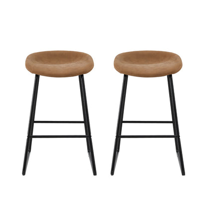 Artiss 2x Bar Stools Kitchen Dining Chairs Counter Stool PU Leather Metal Brown - Furniture > Bar Stools & Chairs >