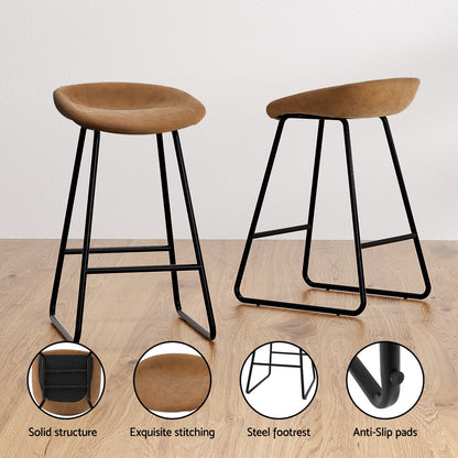 Artiss 2x Bar Stools Kitchen Dining Chairs Counter Stool PU Leather Metal Brown - Furniture > Bar Stools & Chairs >
