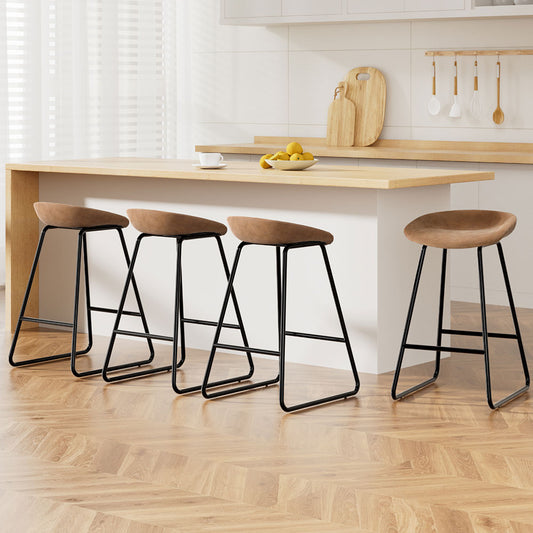 Artiss 4x Bar Stools Kitchen Dining Chairs Counter Stool PU Leather Metal Brown - Furniture > Bar Stools & Chairs >