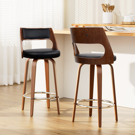 Artiss 2x Bar Stools Swivel Leather Chair 76cm - Furniture > Bar Stools & Chairs > Table & Bar Stools