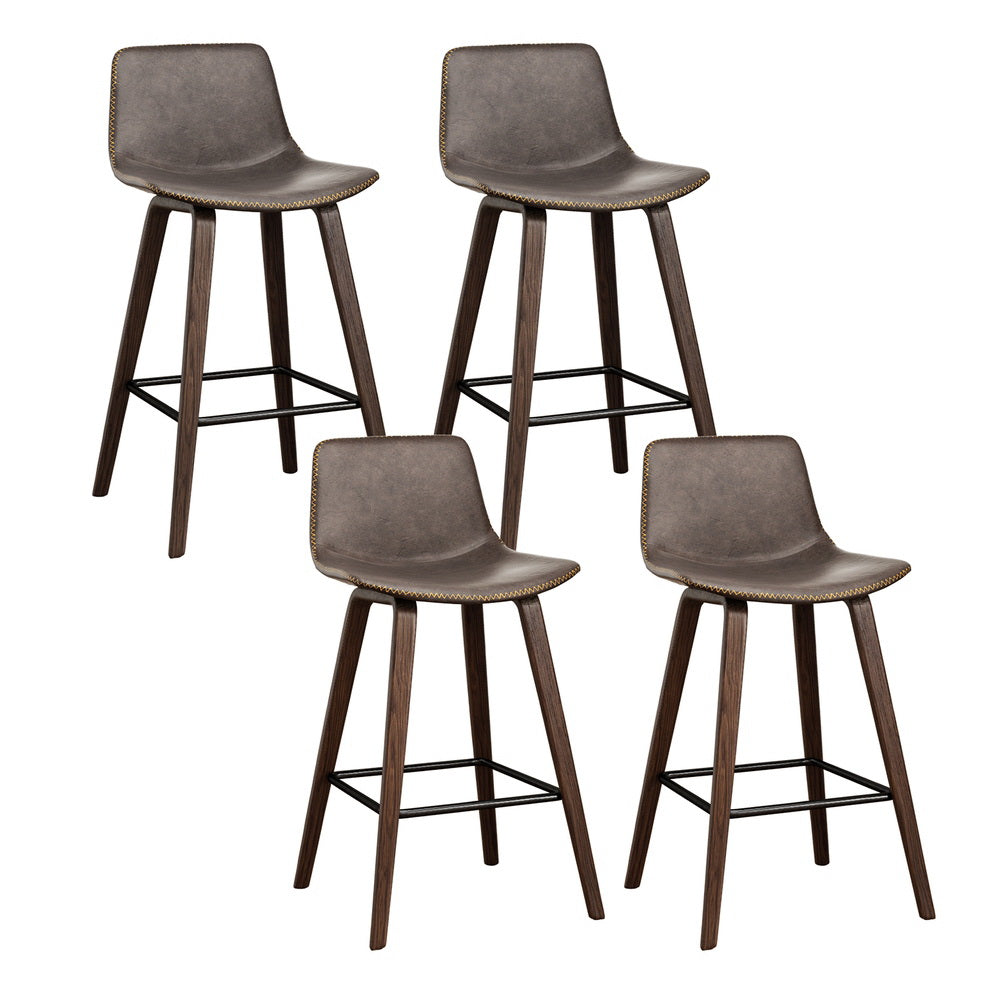 Artiss 4x Bar Stools Vintage Leather Wooden - Furniture > Bar Stools & Chairs > Table & Bar Stools