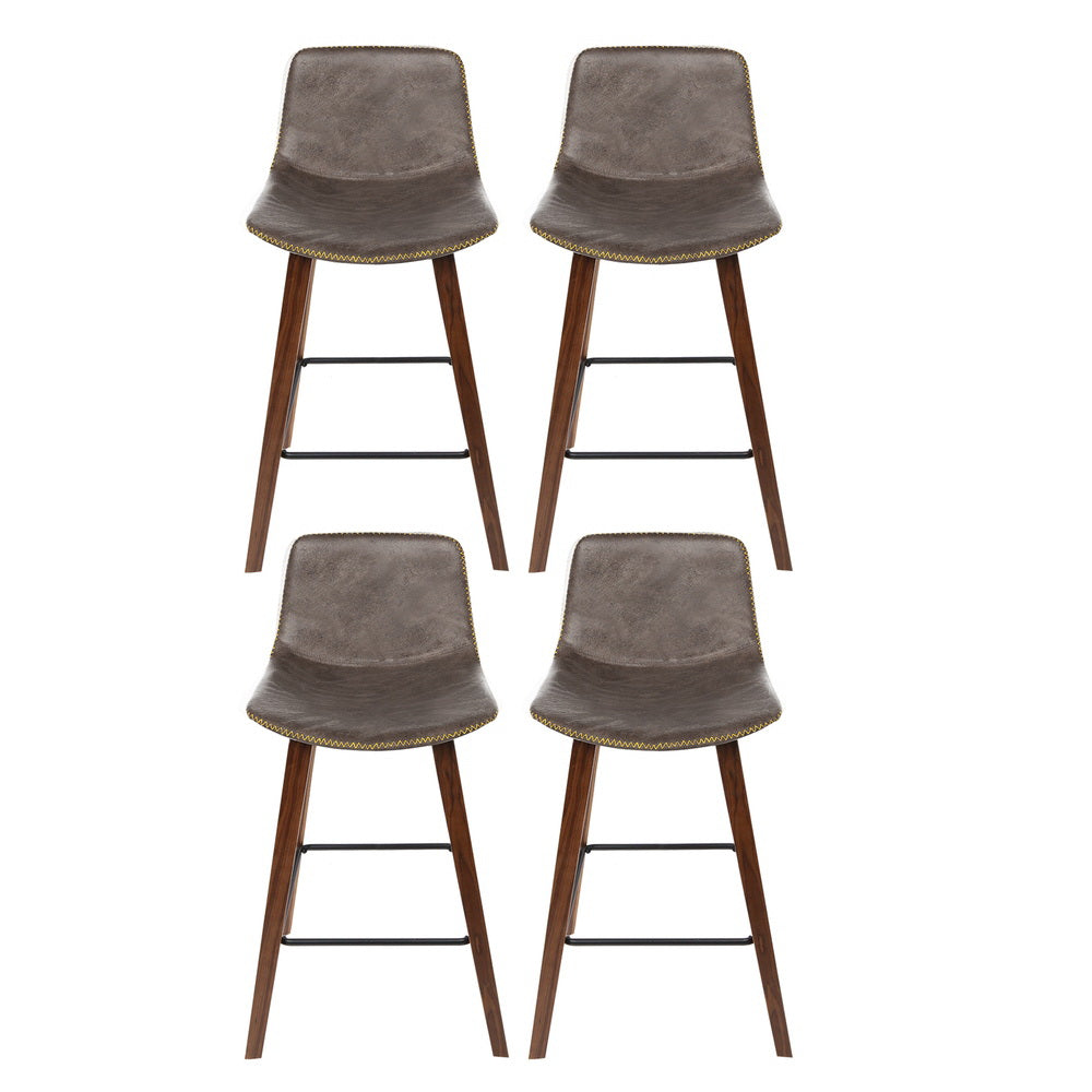 Artiss 4x Bar Stools Vintage Leather Wooden - Furniture > Bar Stools & Chairs > Table & Bar Stools