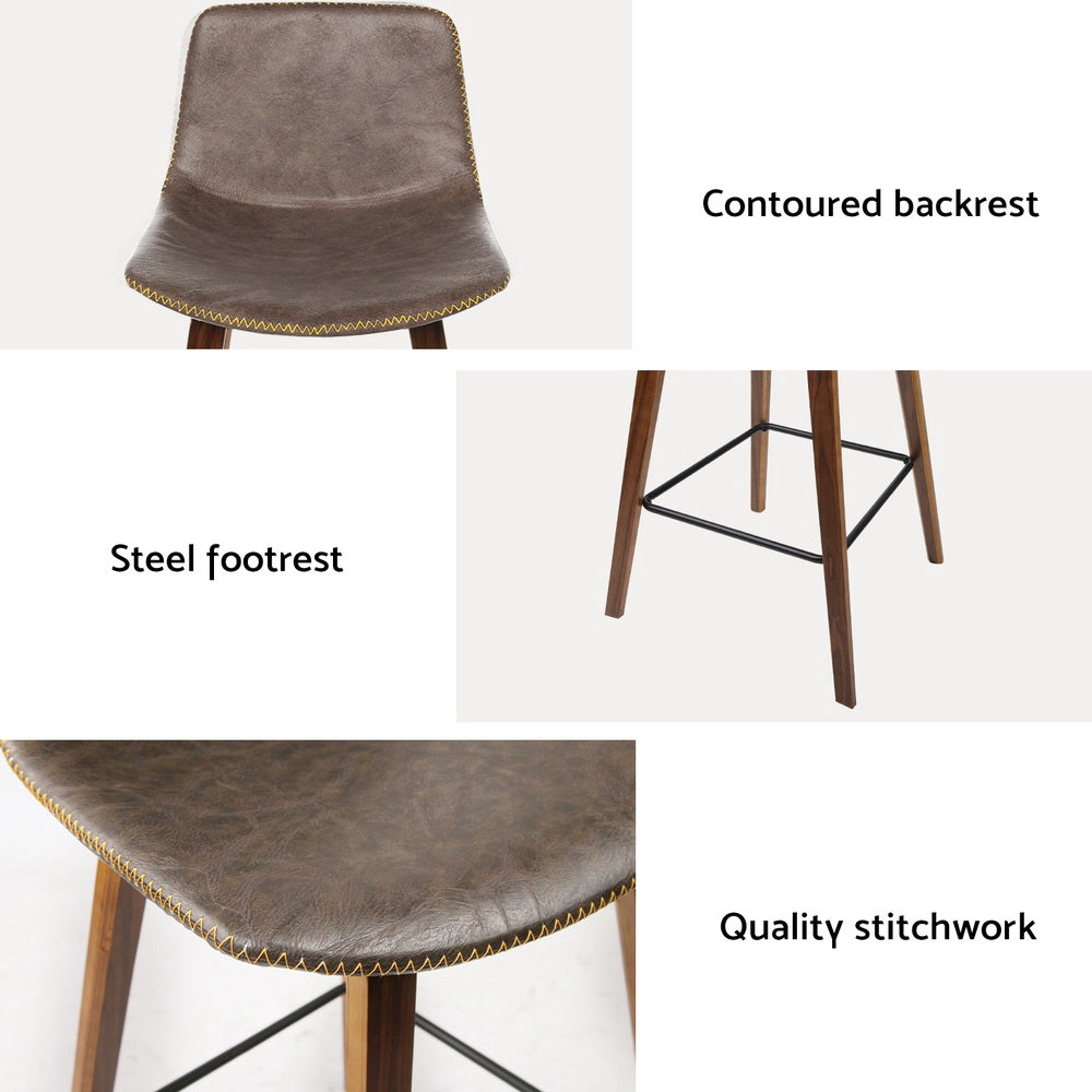 Artiss 4x Bar Stools Vintage Leather Wooden - Furniture > Bar Stools & Chairs > Table & Bar Stools