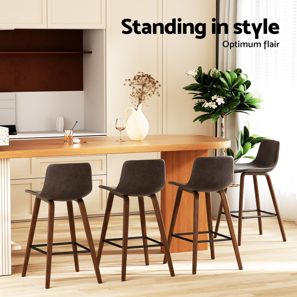 Artiss 4x Bar Stools Vintage Leather Wooden - Furniture > Bar Stools & Chairs > Table & Bar Stools