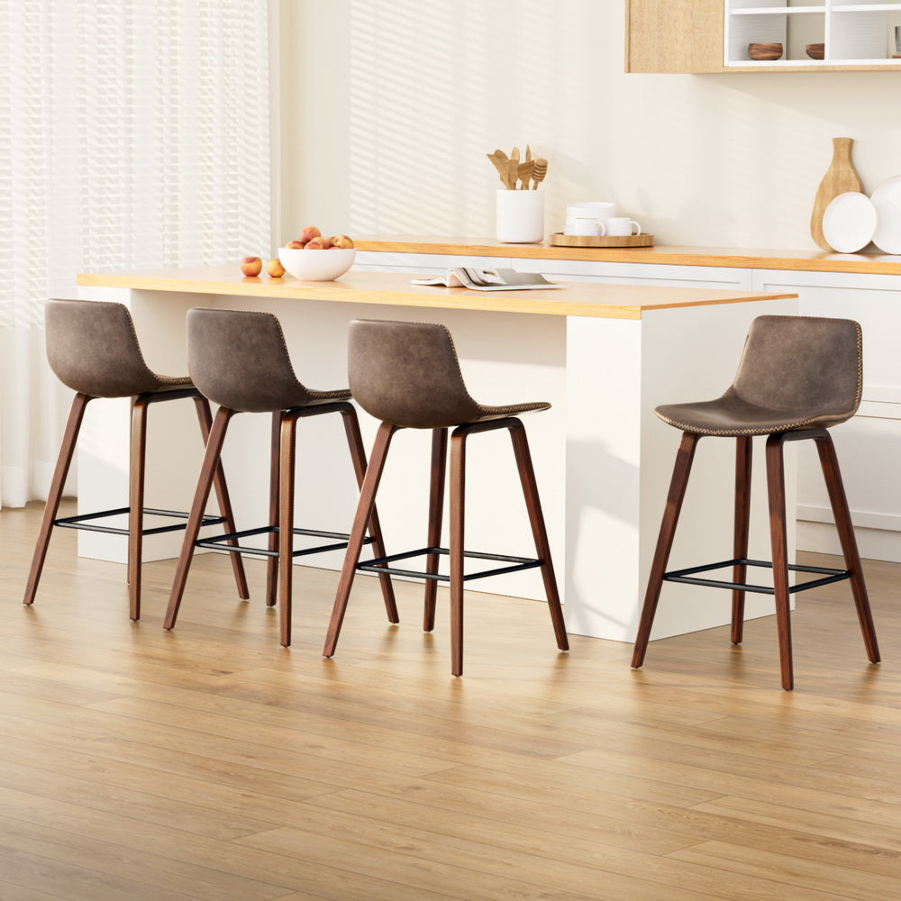 Artiss 4x Bar Stools Vintage Leather Wooden - Furniture > Bar Stools & Chairs > Table & Bar Stools