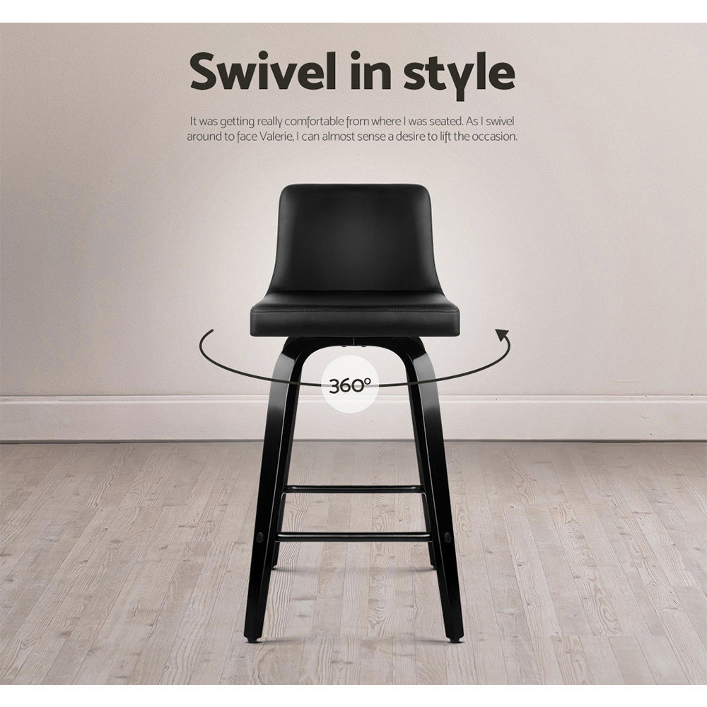 Artiss Bar Stools Kitchen Leather Barstools Swivel Wooden Chairs X4 - Furniture > Bar Stools & Chairs > Table & Bar