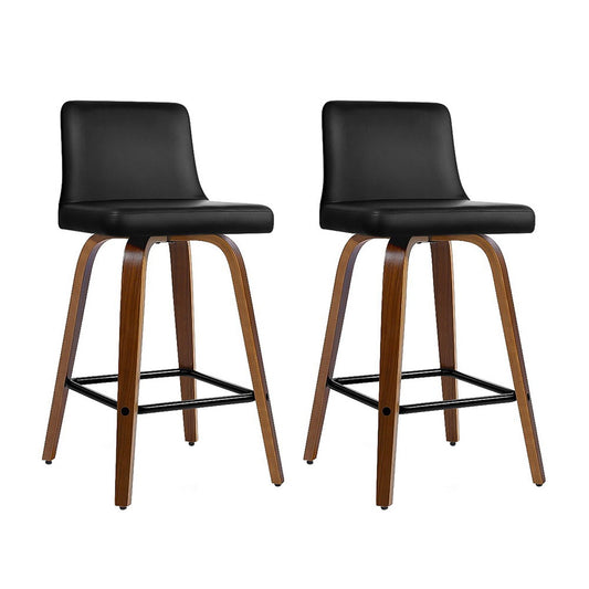 Artiss 2x Bar Stools Swivel Leather Padded Wooden - Furniture > Bar Stools & Chairs > Table & Bar Stools
