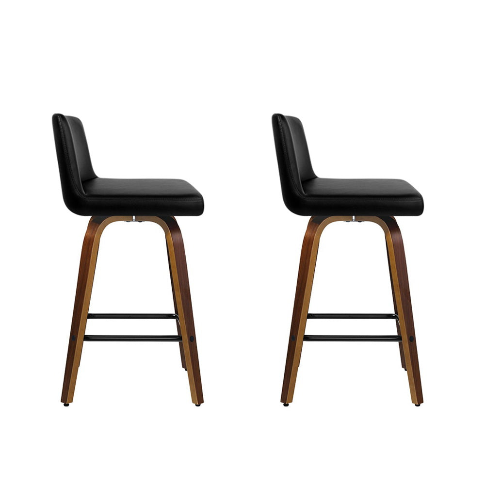 Artiss 2x Bar Stools Swivel Leather Padded Wooden - Furniture > Bar Stools & Chairs > Table & Bar Stools