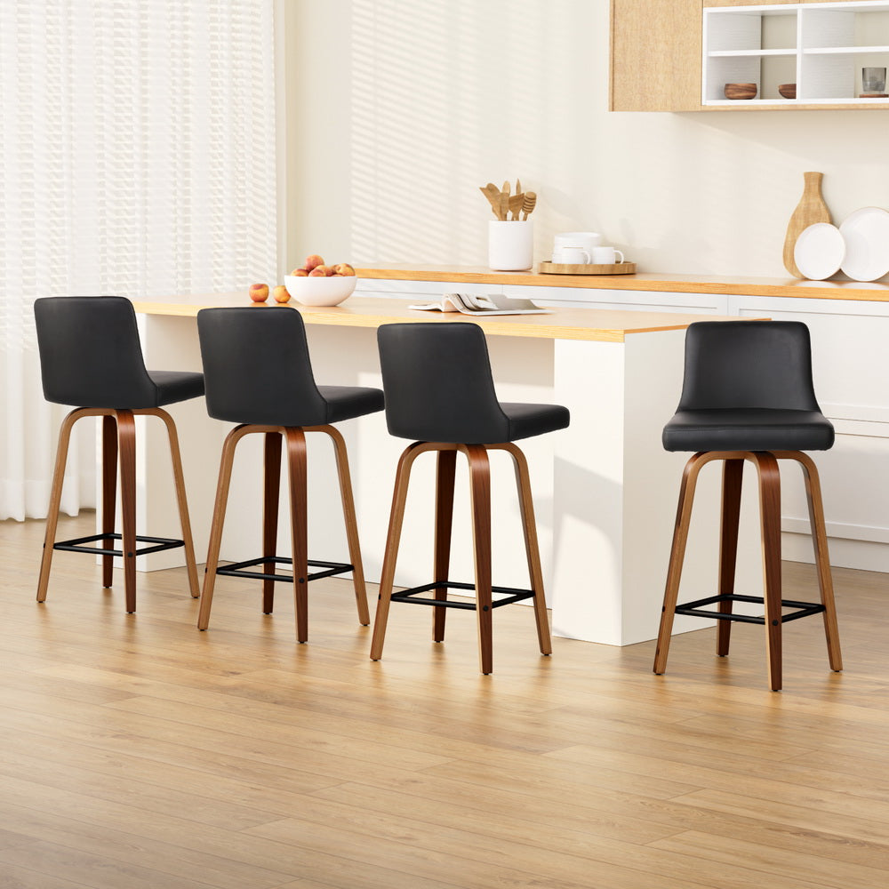 Artiss 4x Bar Stools Swivel Leather Padded Wooden - Furniture > Bar Stools & Chairs > Massage Chairs