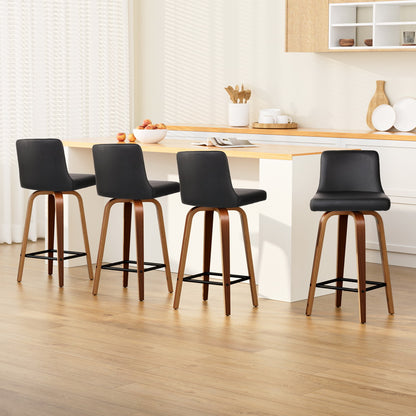 Artiss 4x Bar Stools Swivel Leather Padded Wooden - Furniture > Bar Stools & Chairs > Massage Chairs