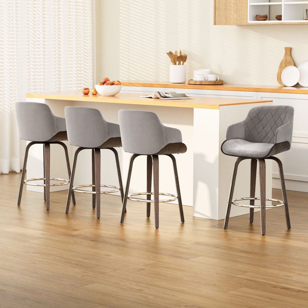 Artiss 4x Bar Stools Swivel Velvet Padded Wooden Furniture > Bar Stools & Chairs > Table & Bar Stools
