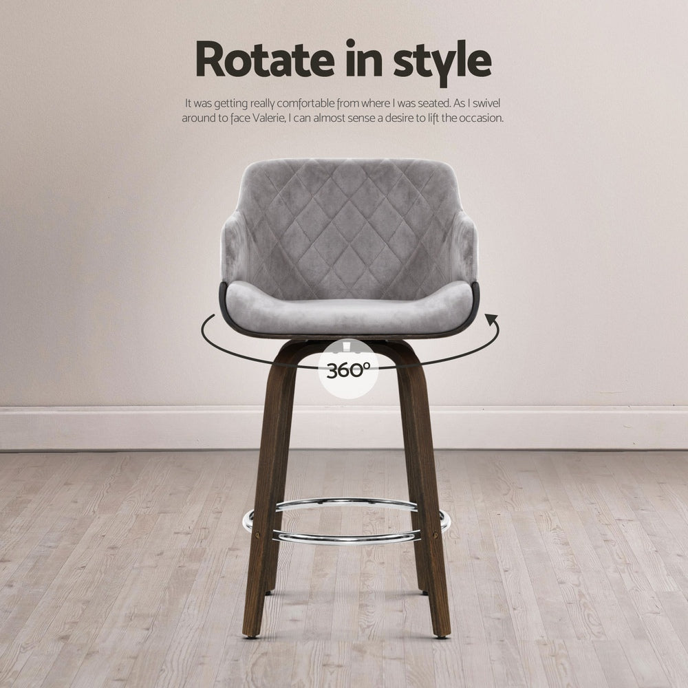 Artiss 4x Bar Stools Swivel Velvet Padded Wooden Furniture > Bar Stools & Chairs > Table & Bar Stools