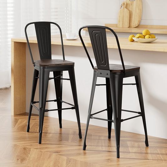 2x Artiss Metal Bar Stools Wooden Seat Retro Counter Stool - Furniture > Bar Stools & Chairs > Table & Bar Stools