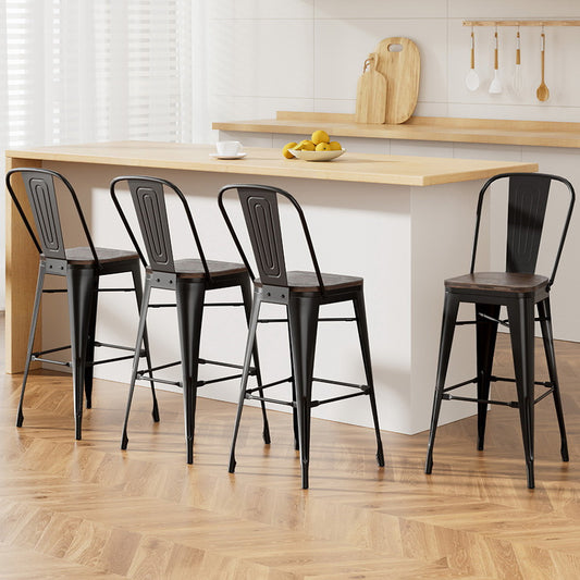 4x Artiss Metal Bar Stools Wooden Seat Retro Counter Stool - Furniture > Bar Stools & Chairs > Table & Bar Stools