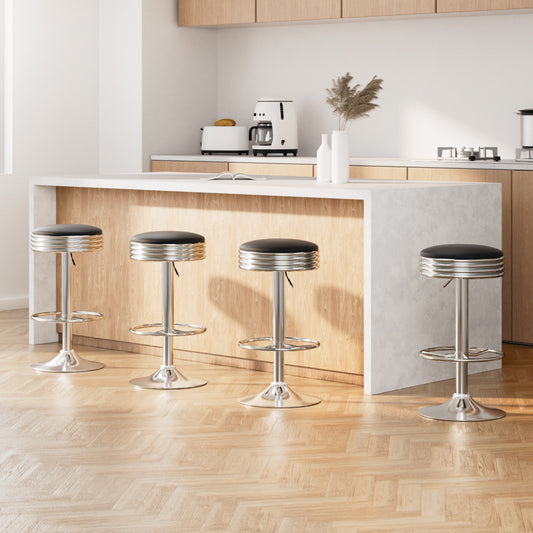 Artiss 4x Bar Stools Leather Padded Gas Lift Silver - Furniture > Bar Stools & Chairs > Table & Bar Stools