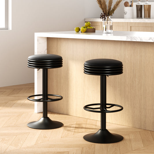Artiss 2x Bar Stools Leather Padded Gas Lift Black - Furniture > Bar Stools & Chairs > Table & Bar Stools