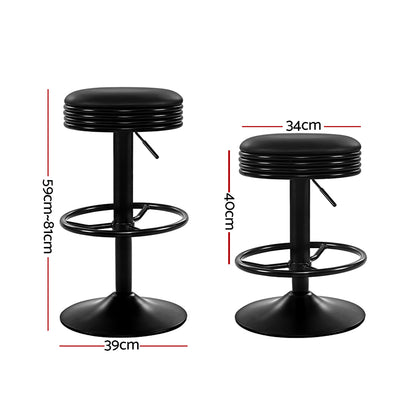 Artiss 2x Bar Stools Leather Padded Gas Lift Black - Furniture > Bar Stools & Chairs > Table & Bar Stools