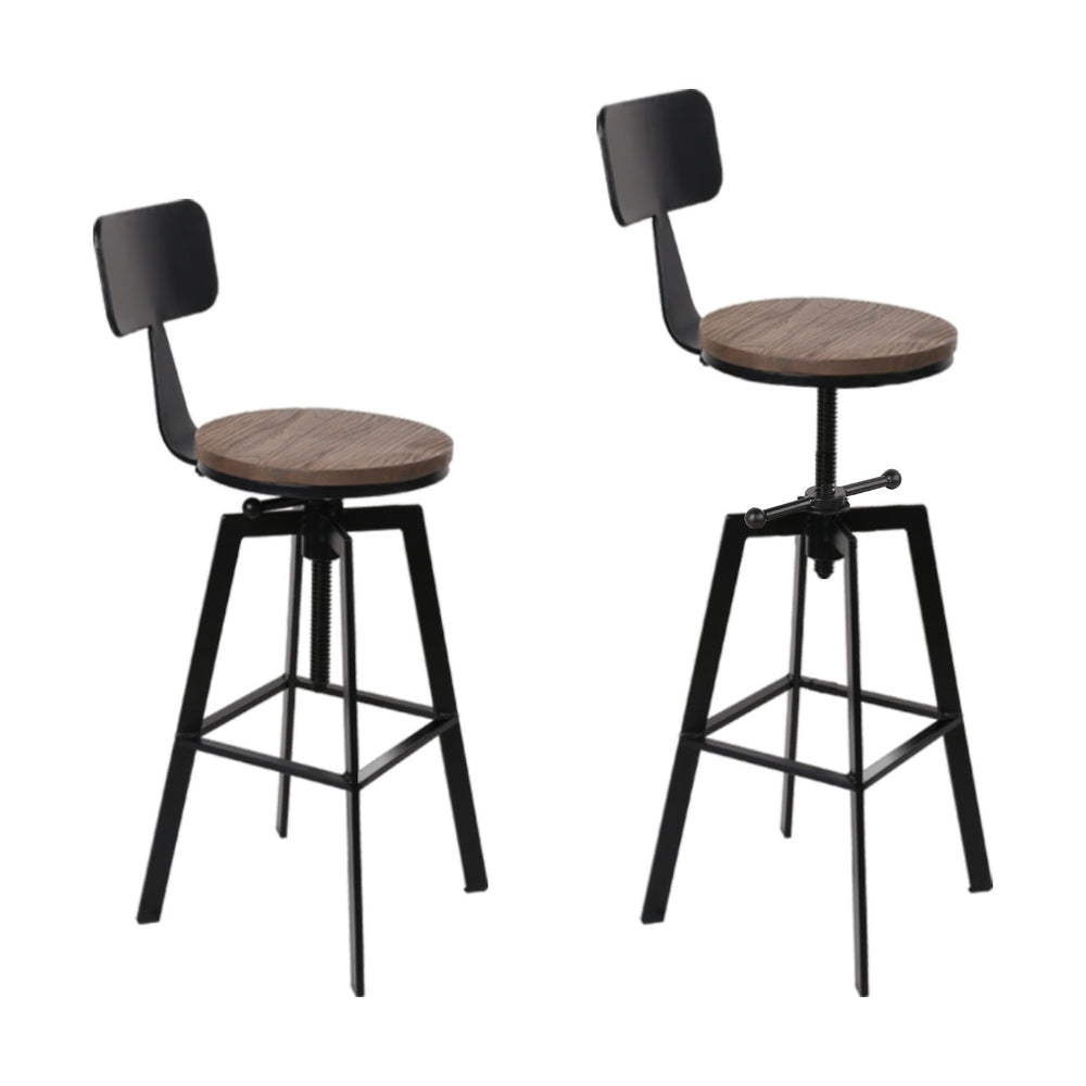 Artiss 4x Bar Stools Kitchen Dining Chairs Adjustable Wood Stool w/Backrest - Furniture > Bar Stools & Chairs > Table &