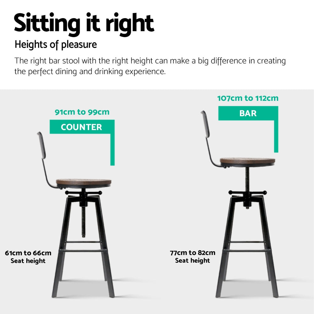 Artiss 4x Bar Stools Kitchen Dining Chairs Adjustable Wood Stool w/Backrest - Furniture > Bar Stools & Chairs > Table &