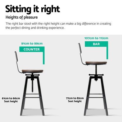 Artiss 4x Bar Stools Kitchen Dining Chairs Adjustable Wood Stool w/Backrest - Furniture > Bar Stools & Chairs > Table &