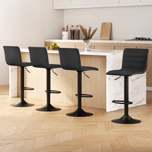 Artiss 4x Bar Stools Gas Lift Linen Fabric Black - Furniture > Bar Stools & Chairs > Table & Bar Stools