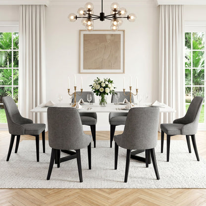 Dining Chairs Set of 6 Linen Fabric Grey