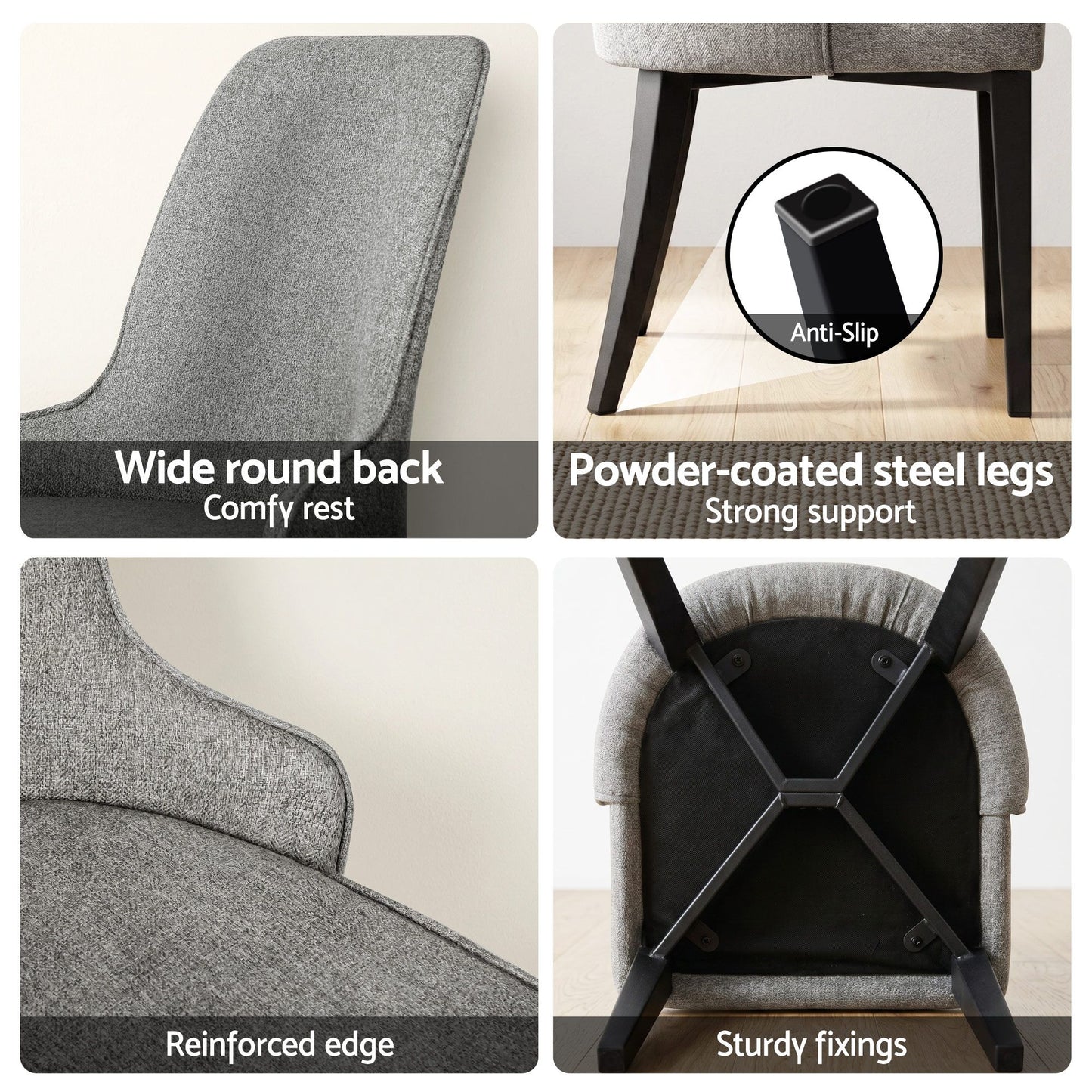 Dining Chairs Set of 6 Linen Fabric Grey
