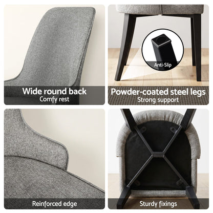 Dining Chairs Set of 6 Linen Fabric Grey