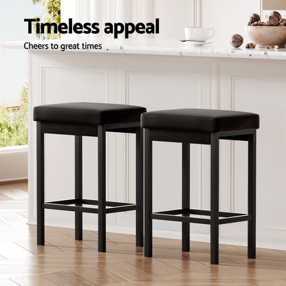 2x Artiss Metal Bar Stools PU Seat Dining Counter Chairs - Furniture > Bar Stools & Chairs > Table & Bar Stools