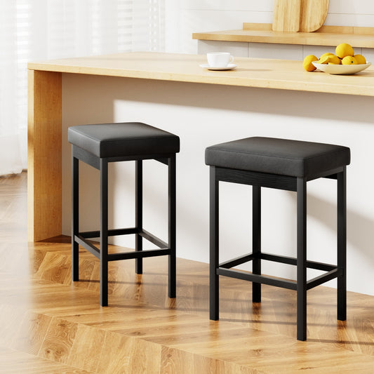 2x Artiss Metal Bar Stools PU Seat Dining Counter Chairs - Furniture > Bar Stools & Chairs > Table & Bar Stools
