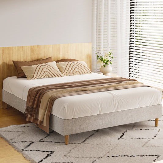 Artiss Bed Frame Queen Size Beige ZORA - Furniture > Bedroom > Beds & Bed Frames