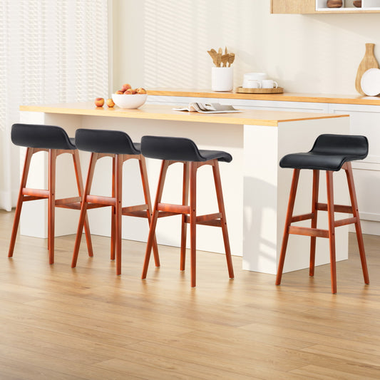 Artiss 4x Bar Stools Wooden Stool Black - Furniture > Bar Stools & Chairs > Table & Bar Stools