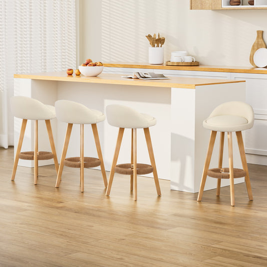 Artiss 4x Bar Stools Padded Leather Wooden Beige Furniture > Bar Stools & Chairs > Table & Bar Stools